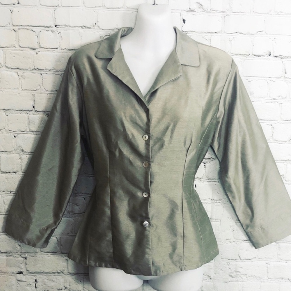 Green Suit Jacket Light Weight Dress with Shell Buttons Dress Blazer Size: 10
